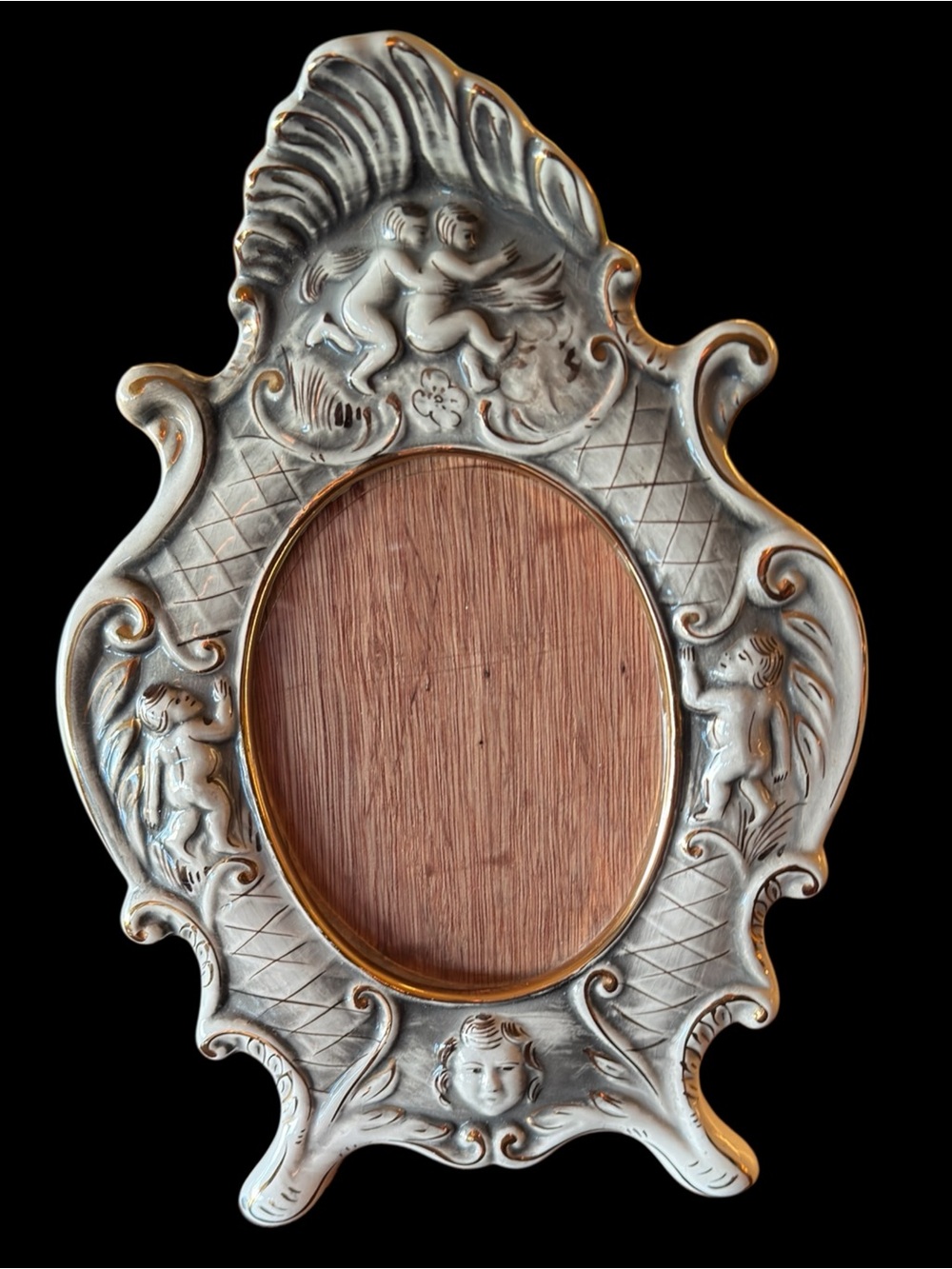 Vintage Pereiras Valado Portuguese Cherub Picture Frame Rococo Ceramic
